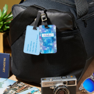 Artsy Teal, Royal Blue, Purple Watercolor Streaks Luggage Tag