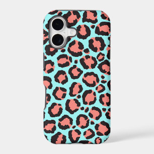 Artsy Trendy Coral Mint Teal Leopard Animal Print