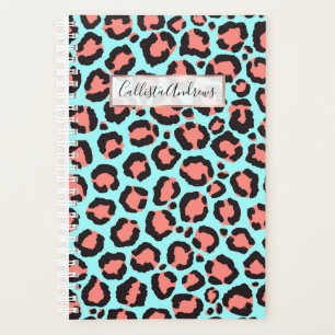 Artsy Trendy Coral Mint Teal Leopard Animal Print Planner