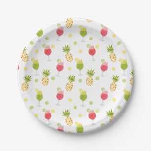 Artsy Tropical Cocktail & Fruit Pattern Paper Plate
