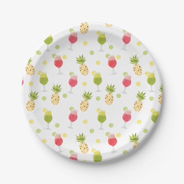 Artsy Tropical Cocktail & Fruit Pattern Paper Plate (Front)