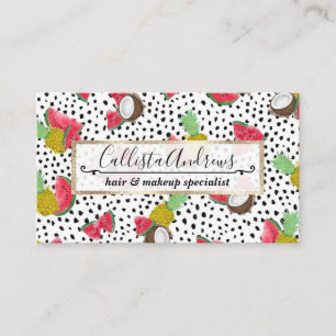 Artsy Tropical Fruit Polka Dots Watercolor Pattern Business Card