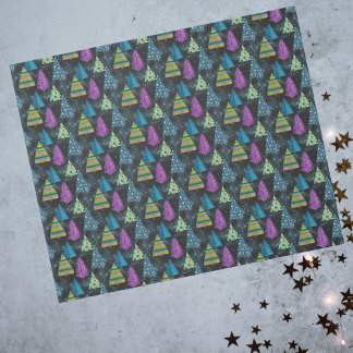 Artsy Turquoise Magenta Teal Lime Christmas Trees Wrapping Paper