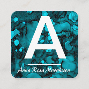 *~* Artsy Turquoise Trendy INITIAL QR LOGO PHOTO  Square Business Card