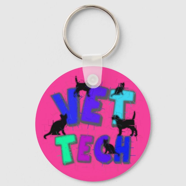 Artsy Vet Tech Gifts, Unique artist drawn design Key Ring (Front)