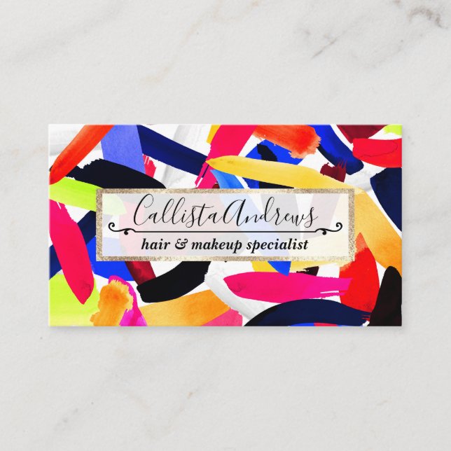 Artsy Vibrant Colourful Brushstroke Explosion Art Business Card (Front)