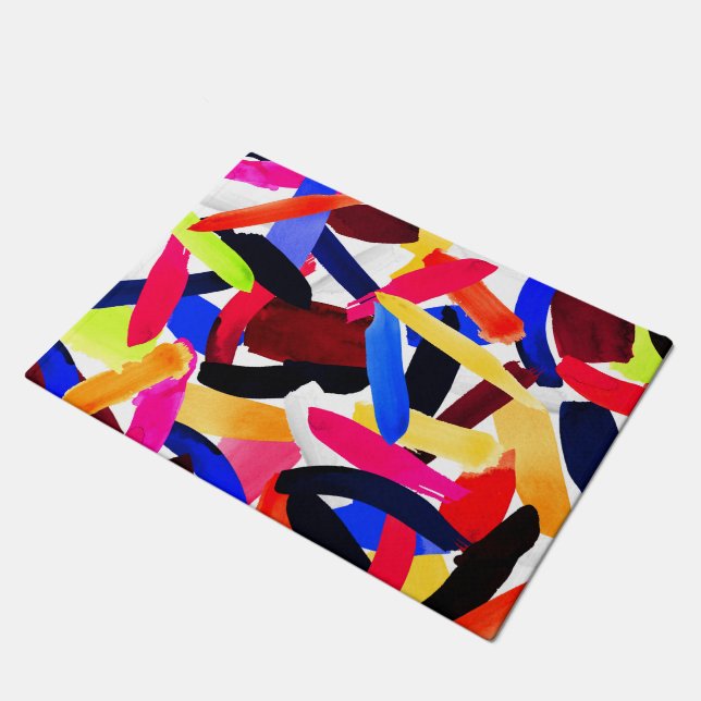 Artsy Vibrant Colourful Brushstroke Explosion Art Doormat (Angled)