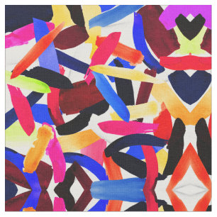 Artsy Vibrant Colourful Brushstroke Explosion Art Fabric