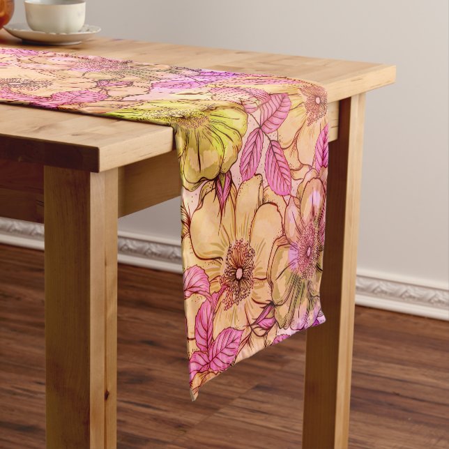 Artsy Victorian Pink Tone Floral Pattern Short Table Runner (In Situ)
