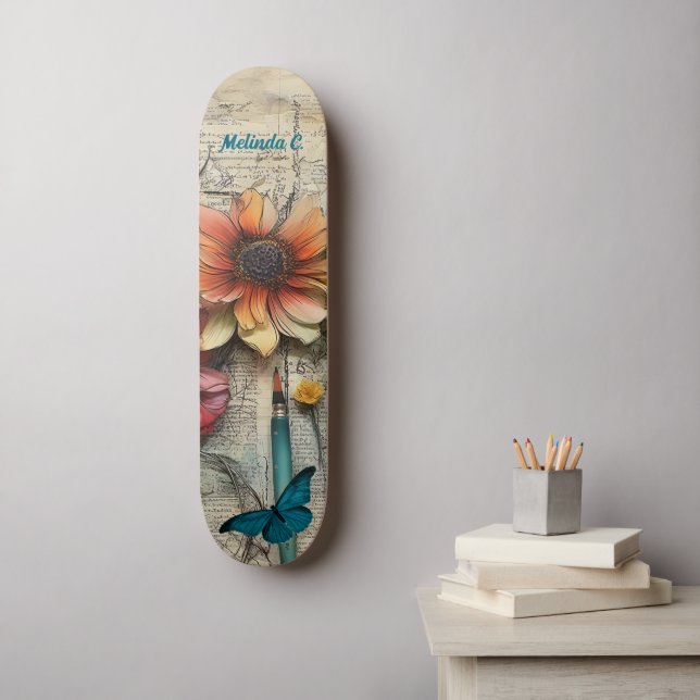 Artsy Vintage Floral & Butterfly Skate Deck (Wall Art)