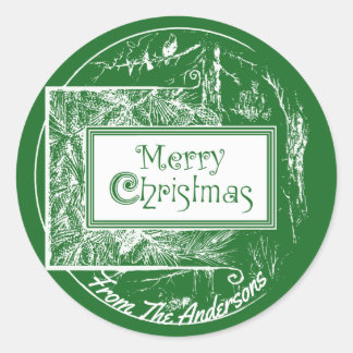 Artsy Vintage Retro Merry Christmas Custom Classic Round Sticker