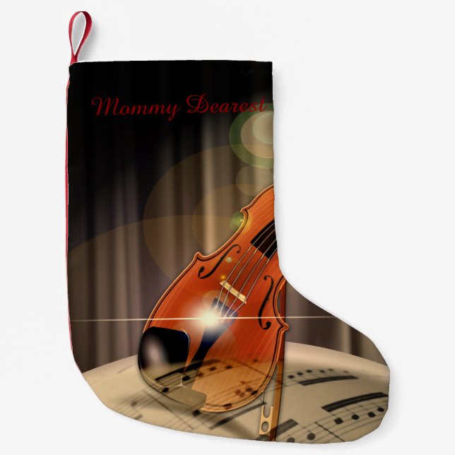 Artsy Violin Music Small Christmas Stocking (Front)
