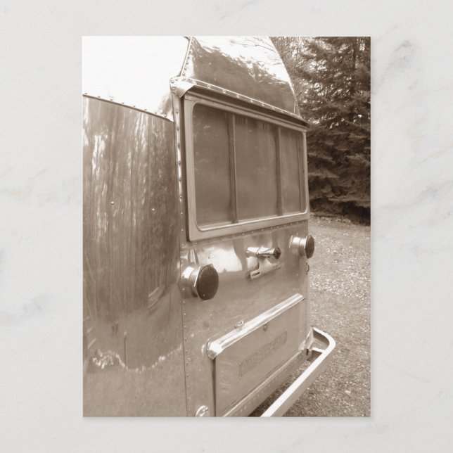 Artsy Visual Retro Travel Trailer Back End Leaving Holiday Postcard (Front)