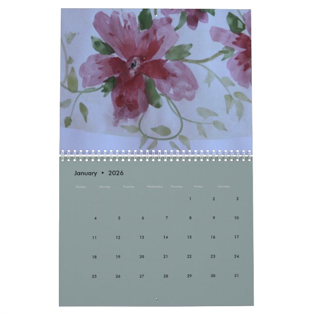 Artsy Watercolor Floral Designer Calendar (Jan 2026)
