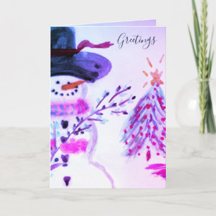 Artsy Watercolor Snowman Folded Holiday Card