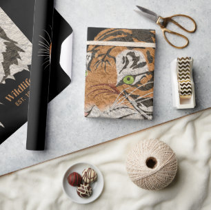 Artsy watercolor wild tiger Brown and black Wrapping Paper
