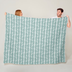 Artsy White Juniper Green Abstract Chevron Fleece Blanket