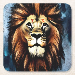 Artsy Wild African Lion Square Paper Coaster