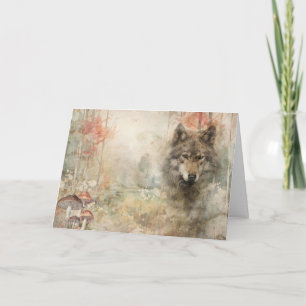 Artsy Woodland Animals Wildlife Wolf Greeting Card