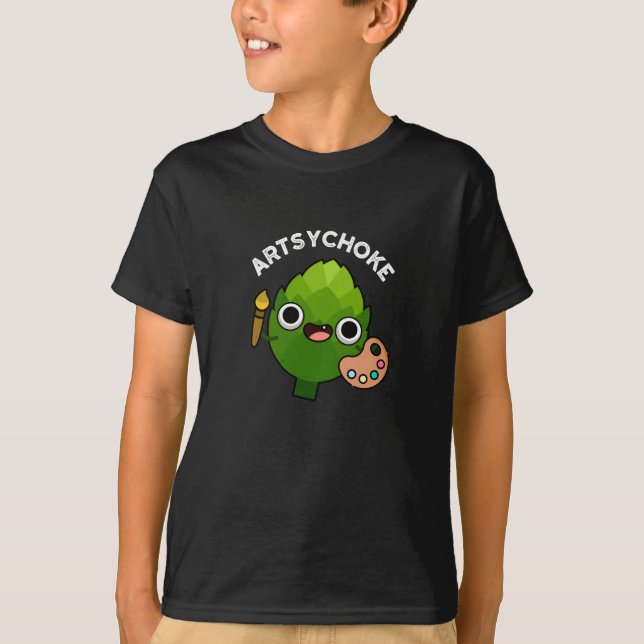 Artsychoke Funny Veggie Artichoke Pun Dark BG T-Shirt (Front)