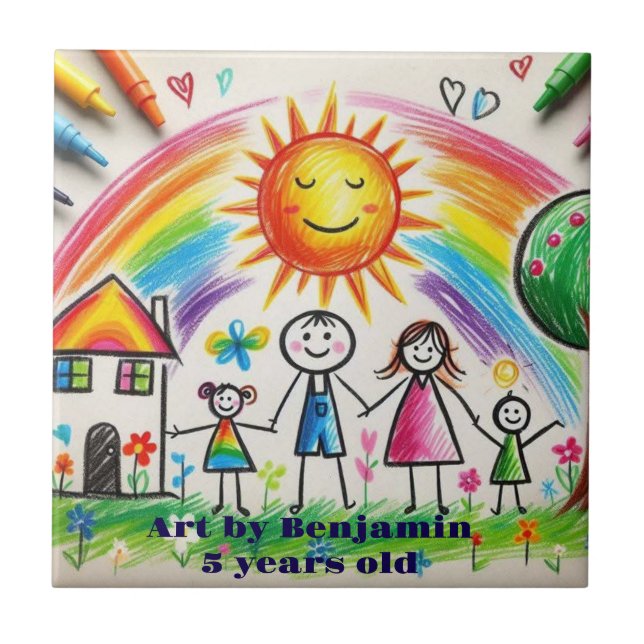Artwork child | proud Drawing kids  Ceramic Tile (Front)