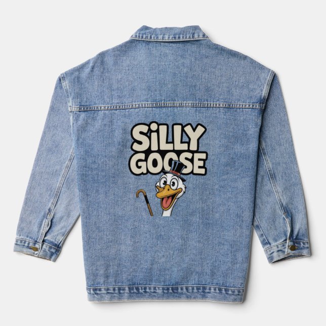 Artwork Illustration Silly goose, Funny Goose Hood Denim Jacket (Back)