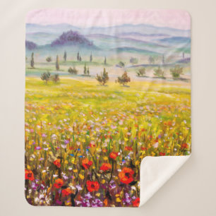 Artwork Italian tuscany cypresses landscape with m Sherpa Blanket
