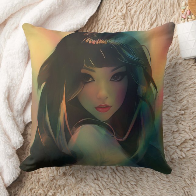 Artwork of Anime Girl Surrounded by Rainbow Light Cushion (Blanket)