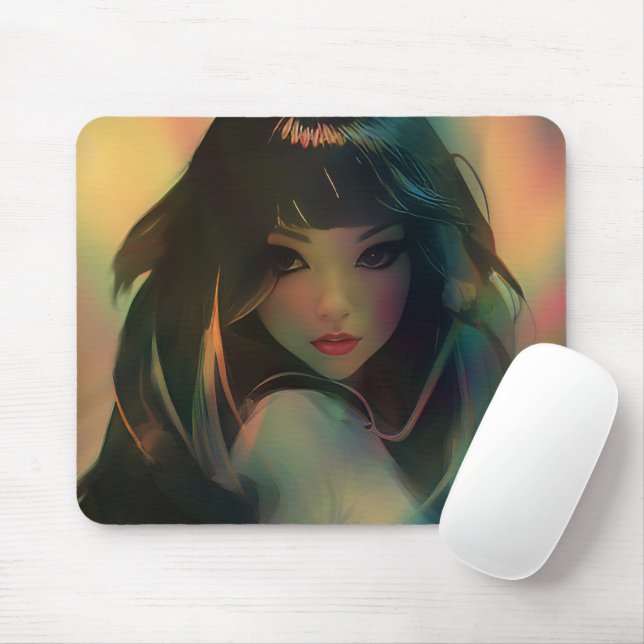 Artwork of Anime Girl Surrounded by Rainbow Light Mouse Pad (With Mouse)