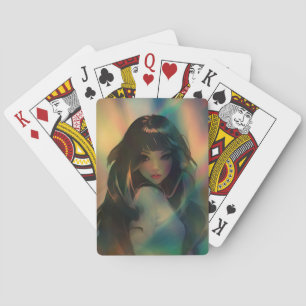 Artwork of Anime Girl Surrounded by Rainbow Light Playing Cards