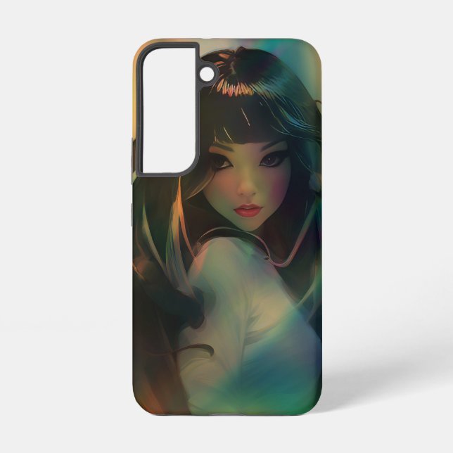 Artwork of Anime Girl Surrounded by Rainbow Light Samsung Galaxy S22 Case (Back)
