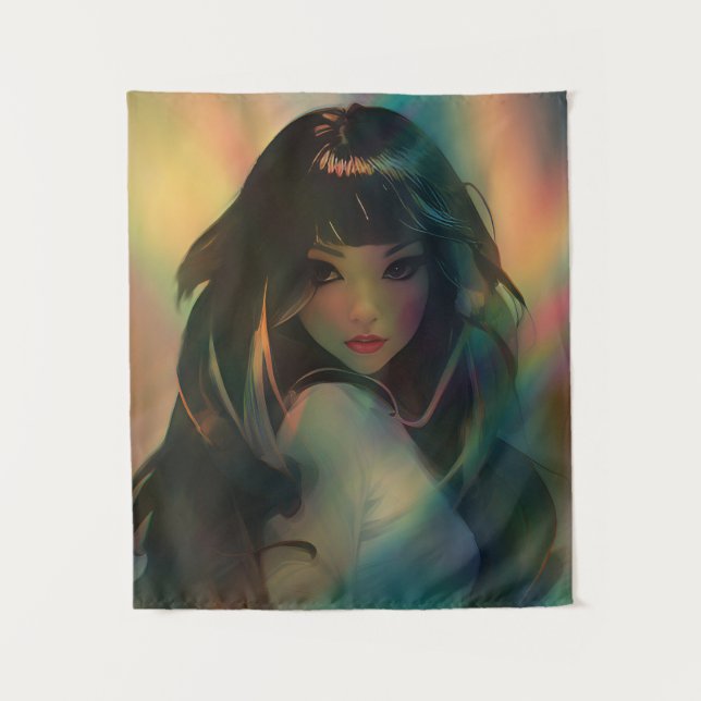 Artwork of Anime Girl Surrounded by Rainbow Light Tapestry (Front)