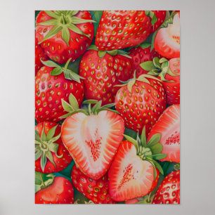 artwork of strawberries fills the page poster