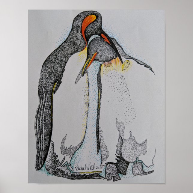 Artwork, Penguins, cuddling, Drawing, Art Poster (Front)