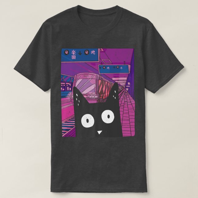 Artwork Urban Subway Kawaii Cat Japanese City Aest T-Shirt (Design Front)
