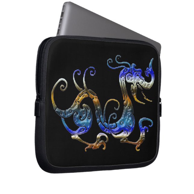 Arty 3D-look Asian Dragon on Black Laptop Sleeve (Front Right)