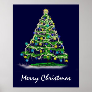 Arty Abstract Christmas Tree on Midnight Blue Poster