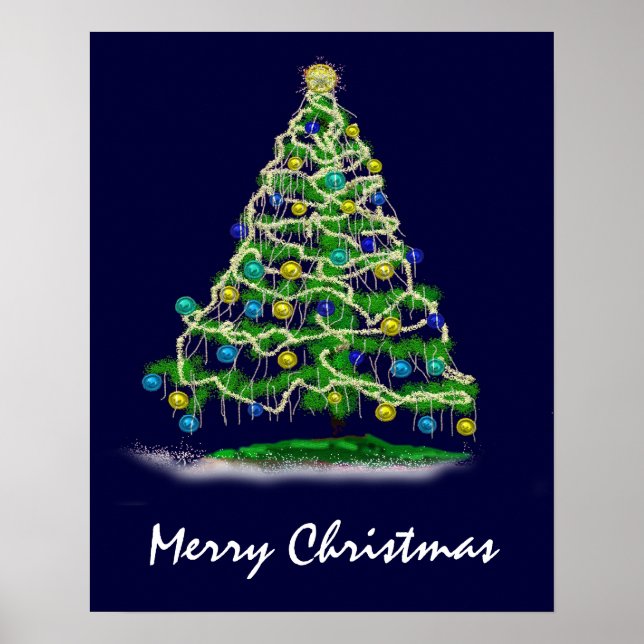 Arty Abstract Christmas Tree on Midnight Blue Poster (Front)