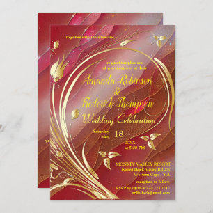 Arty abstract Gold flower Magenta 2023 colour Invitation
