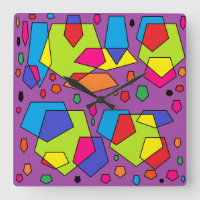 Arty big purple green yellow red design on a clock