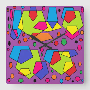 Arty big purple green yellow red design on a clock