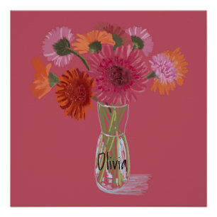 Arty Gerbera Colourful Flower +Custom Name Poster
