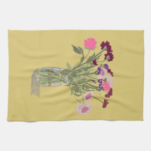Arty Happy Colourful Wildflowers  +Custom Name Tea Towel