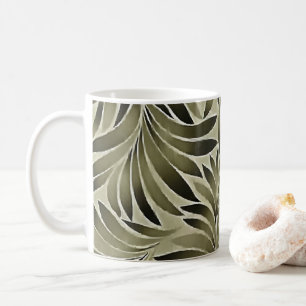 Arty Leaves In Dull Green Grey Kkaki Colour Coffee Mug