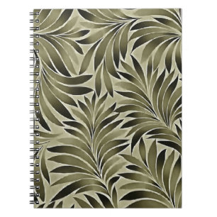 Arty Leaves In Dull Green Grey Kkaki Colour Notebook