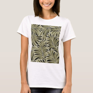 Arty Leaves In Dull Green Grey Kkaki Colour T-Shirt