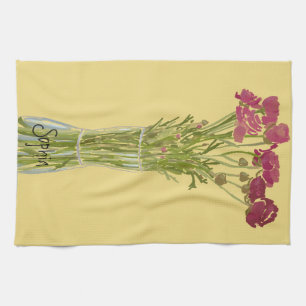 Arty Ranunculus Colorful Flower  +Custom Name Tea Towel