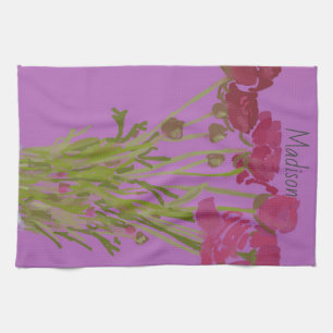 Arty Ranunculus Colourful Flower  +Custom Name Tea Towel