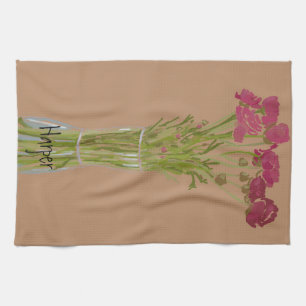 Arty Ranunculus Colourful Flower  +Custom Name Tea Towel