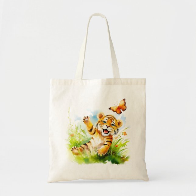 Aru: A Dreamy Baby Tiger Tote Bag (Front)